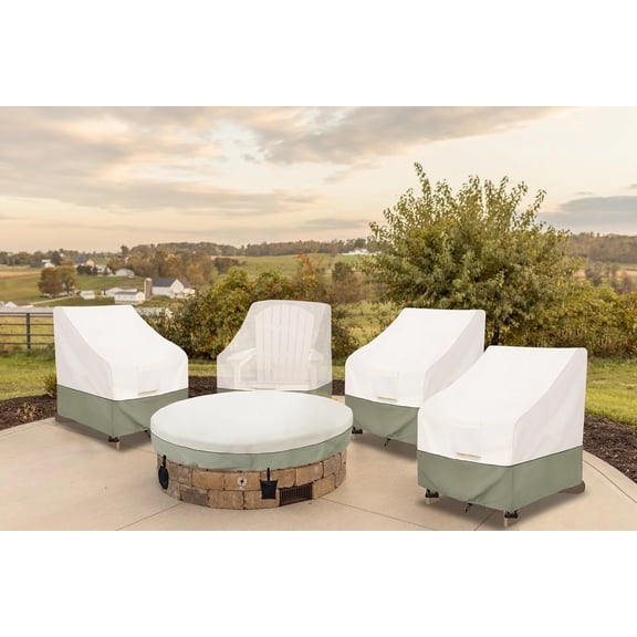 Waterproof 2 Pack Outdoor Adirondack Chair Covers - Beige & Green, Fits Up to 32W x 35D x 36H Inch