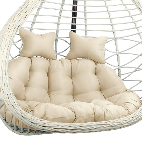 Waterproof 2-Seater Swing Egg Chair Cushion Replacement [CUSHION ONLY] Thickened Memory Foam Double Swing Chair Cushion Hanging Basket Seat Cushion White