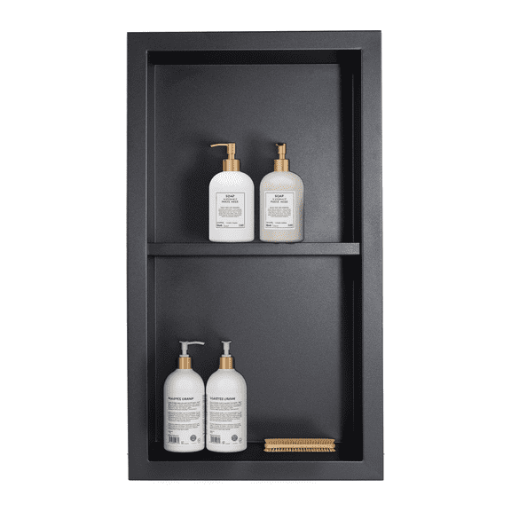 Waterproof 2-Shelf Wall-Mounted Bathroom Recessed Shelf, Black
