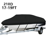 Waterproof 210D Heavy Duty Trailerable Boat Cover With Storage Bag Fits V-hull Boats Runabouts 17-19ft Black