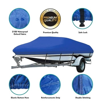 Waterproof 210D Heavy Duty Trailerable Boat Cover With Storage Bag Fits V-hull Boats Runabouts 17-19ft Blue