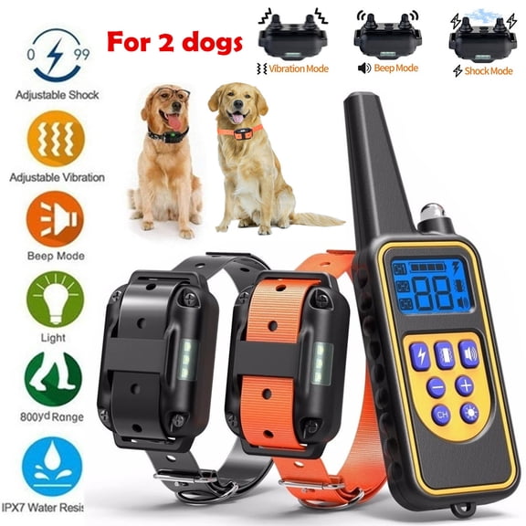 Waterproof 2600 Feet LCD Remote Control Dog Training Collar 2 Set Rechargeable
