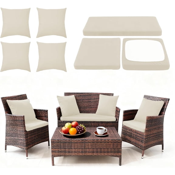 Waterproof 3-Piece Patio Sofa Cushion Cover Set - Replacement Covers for Outdoor Wicker Furniture, Bench & Seat Cushions with 4pcs Throw Pillow Cover