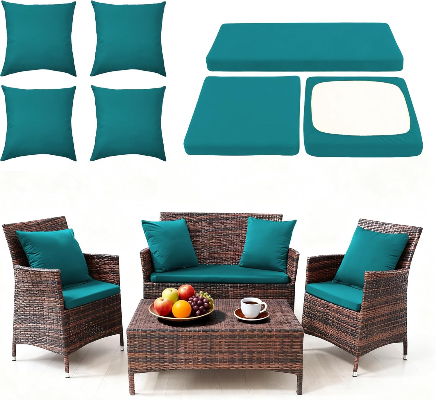 Waterproof 3-Piece Patio Sofa Cushion Cover Set - Replacement Covers for Outdoor Wicker Furniture, Bench & Seat Cushions with 4pcs Throw Pillow Cover