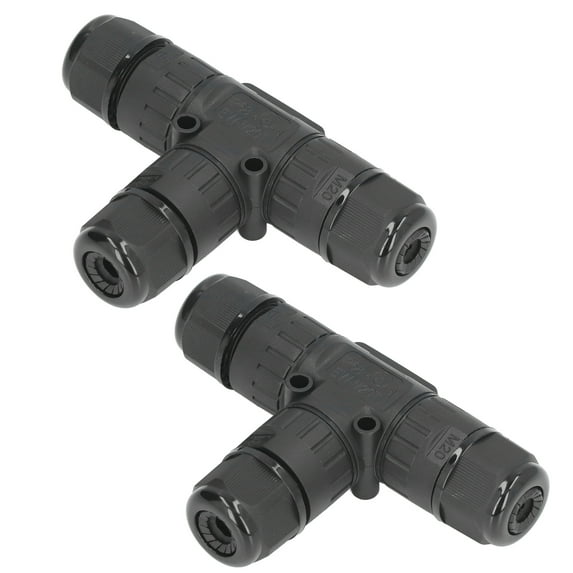 Waterproof 3-Way T-Type Junction Box Connectors for Outdoor LED Power, 2 Pieces, 3-Wire Connection