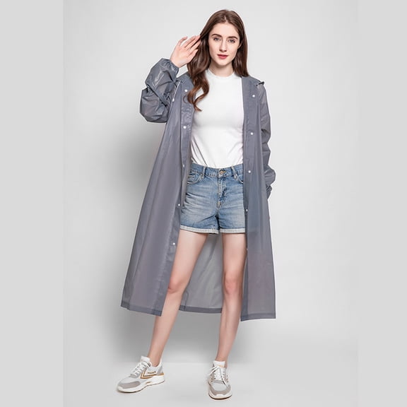 Waterproof 3-in-1 Rain Jacket for Adults with Hood, Long Poncho for Men and Women, Ideal for Hiking Travel Fishing Outdoor Grey