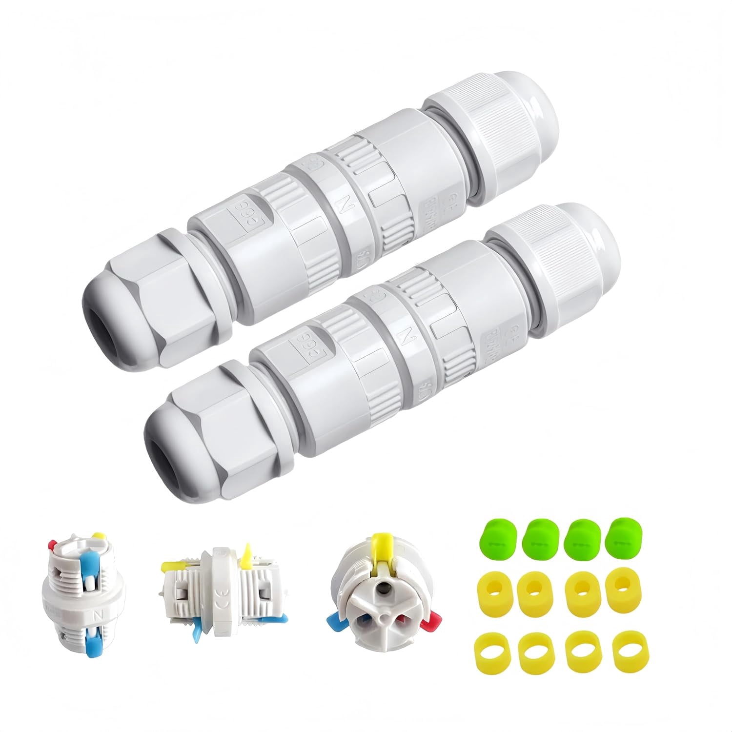 Waterproof 3-wire connector for permanent outdoor lights, white waterproof junction box quick connect connector suitable for flat and round wires, string lights, landscaping, electrical boxes (2 pcs)