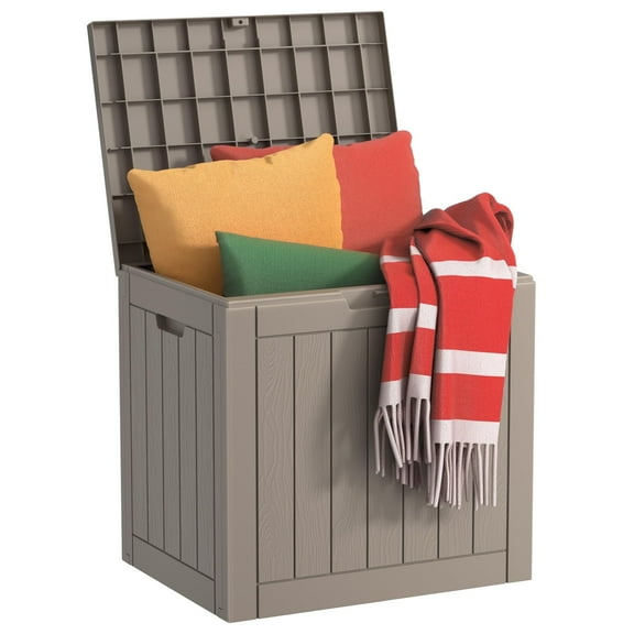 30 Gallon Resin Deck Box, Outdoor Storage Box for Patio Furniture, Cushions, Garden Tools and Pool Supplies, Lockable Lid and Side Handles, Gray