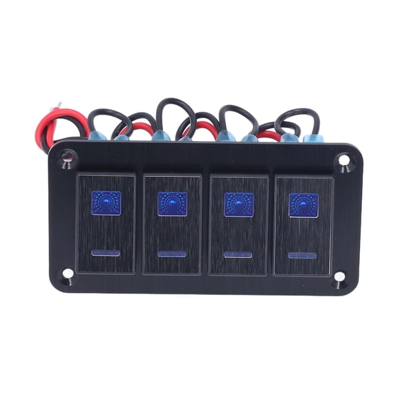 Waterproof 4 Gang Rocker Switch Panel 12V-24V DC Toggle Switch with Blue LED Backlight for Marine Boat RV Truck Car 5.1 x 3.9 in / 13 x 10 cm