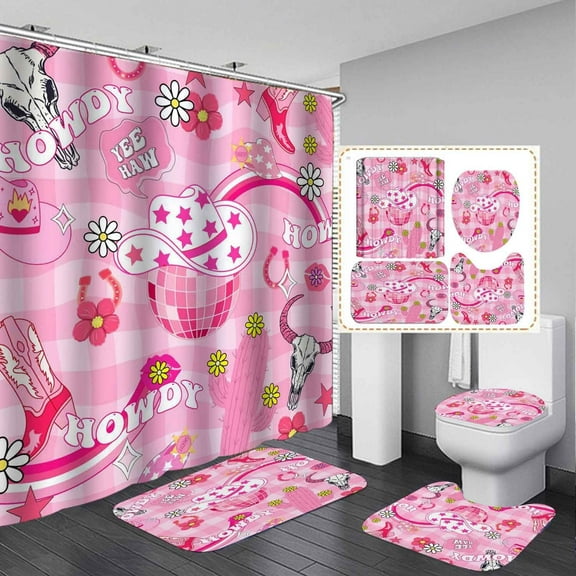 Waterproof 4-Piece Shower Curtain Sets with 72x72 Inch Panels & 3 Mats - Southwestern Style Bathroom Decor, Modern Rustic Design