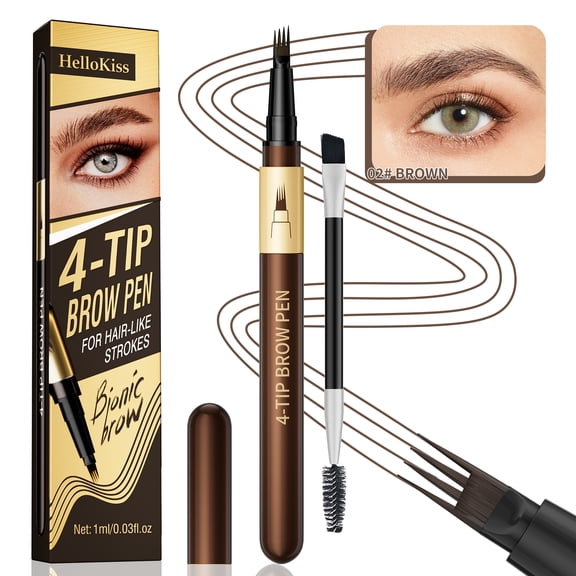 Waterproof 4‑Tip Microblading Eyebrow Pen, Long‑Lasting Smudge‑Proof Natural Hair‑Like Brow Makeup for Busy Women.( Brown 1Pcs)