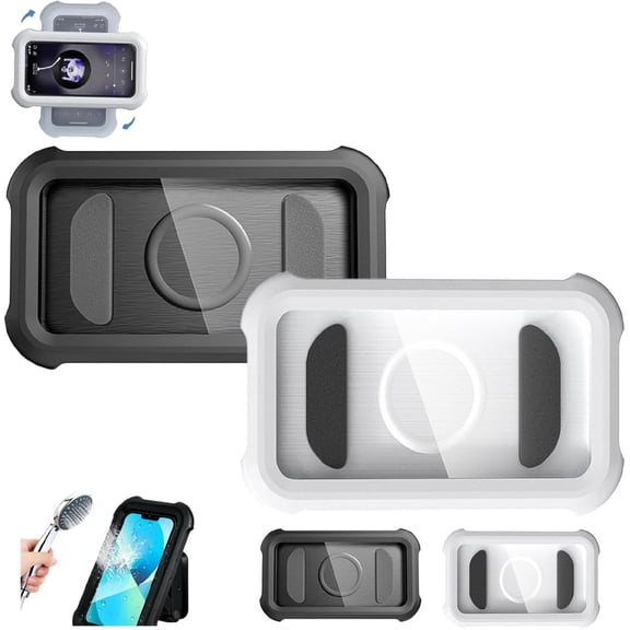 Waterproof 480 Shower Phone Holder Wall & Bathtub Mount, Adjustable Bathroom Phone Stand with Touch Screen, 2-in-1 Waterproof Rotatable Case for 4-7 Inch Phones(White+Black)
