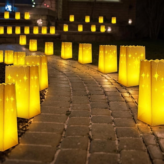 Waterproof 50-Pack Luminaria Bags with LED Candles – Reusable White Plastic Luminaries for Outdoor, Christmas, Wedding & Party Decorations