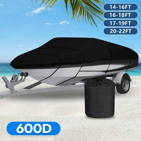 Waterproof 600D Marine Grade Heavy Duty Boat Cover Trailerable Fishing Ski Bass V-Hull Runabouts