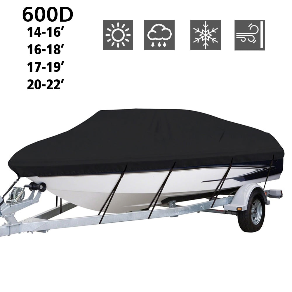 MR. COVER 600D Heavy-Duty Waterproof Boat Cover Fit 12-14FT V-Hull Jon Boat,  Fishing Boats Covers, Anti-UV SPF50+, Beamwidth Up to 68 in, Black 