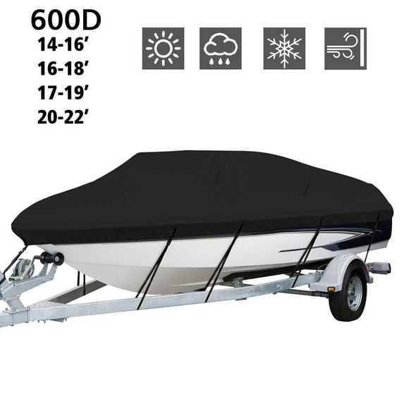 Waterproof 600D Marine Grade Heavy Duty Boat Cover Trailerable Fishing Ski Bass V-Hull Runabouts