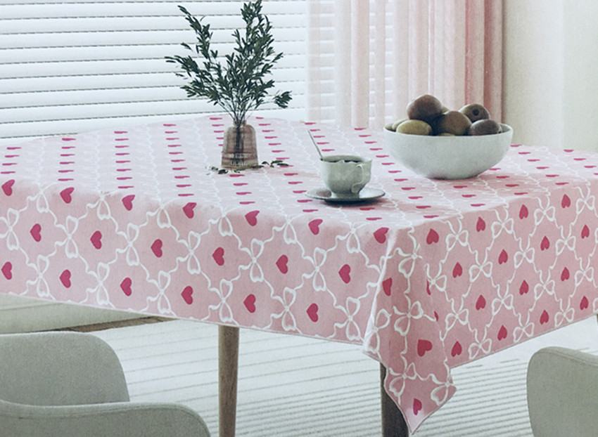 Waterproof 70 x 52 Modern Love Heart Ribbon PEVA Vinyl Flannel Backed ...