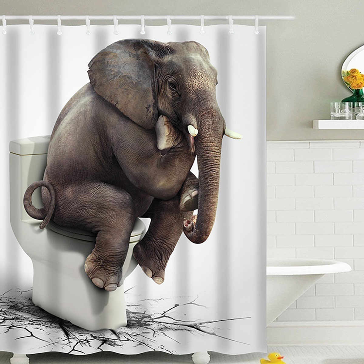 Waterproof 71"x71" Elephant Shower Curtain Bathroom Set Fabric Polyester + 12 Hooks Rings Home Decor Christmas Gift - image 1 of 5