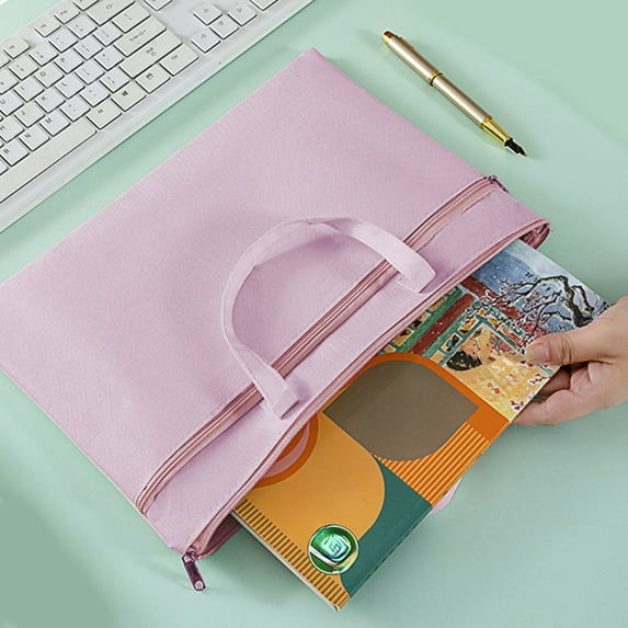 Waterproof A4 Document Bag with Double Pockets, Foldable Zipper File Organizer Pouch with Handle for Travel & Office