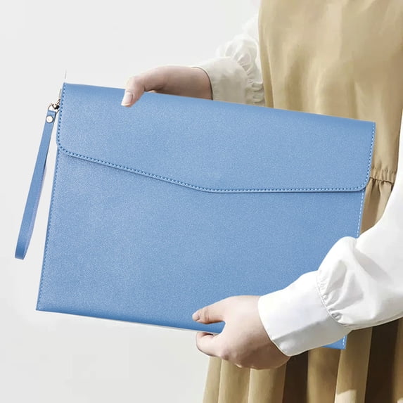 Waterproof A4 File Folder with Removable Hand Strap, Leather Document Case and Pouch for Office School and Travel, Durable Envelope for Storage