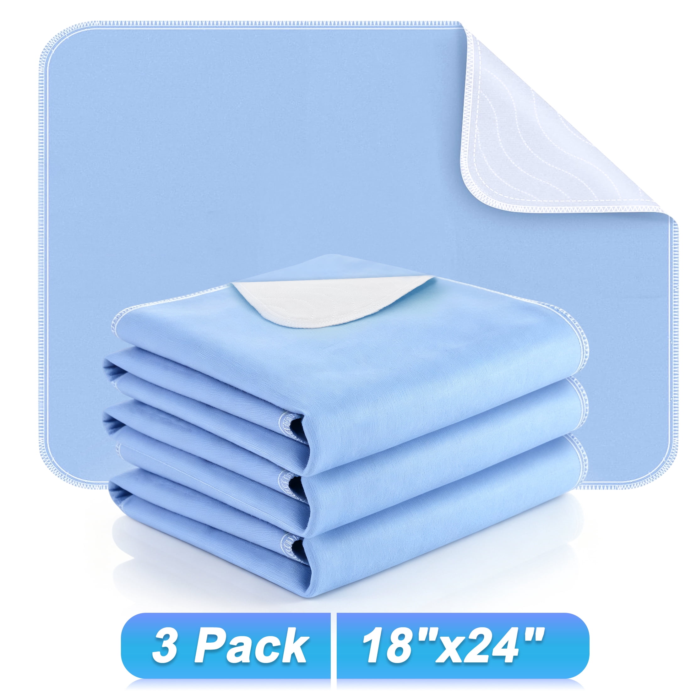 18"x24" Reusable Washable Incontinence Underpads, 3 Pack Waterproof Bed Pads, Absorbent Non-Slip Incontinence Bed Pads, Heavy Absorbency Pee Mats for Elderly, Adults, Kids, Pet, Mattress Protection