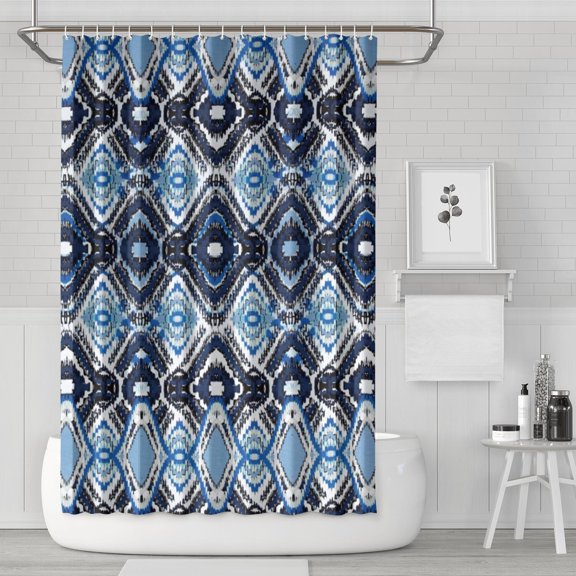 Waterproof Abstract Blue Design Shower Curtain 72x72 Inch Boho Style Polyester Unique Shower Curtain for Bathroom Hotel Home Decor with 12 Plastic Hooks