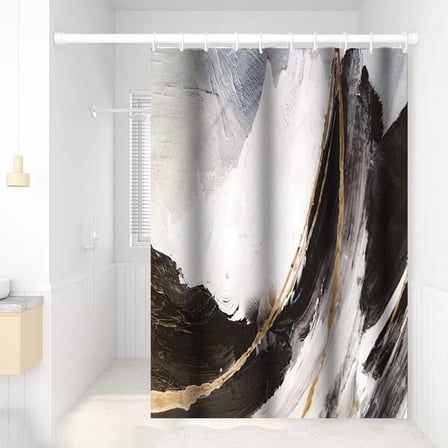 Waterproof Abstract Fabric Shower Curtain Ink Art Painting Shower Curtain Cloth for Bathroom Black White Gold Modern Cloth Shower Curtains for Bathroom Decoration with Hooks 72x72 inches