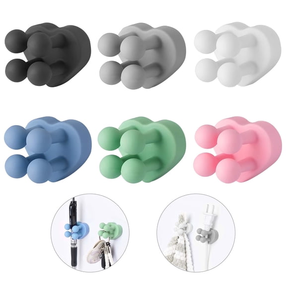 Strong Self-Adhesive Hooks, 6-Pack Silicone Wall Hooks No Drill Damage-Free for Bathroom Kitchen Office Tile Glass