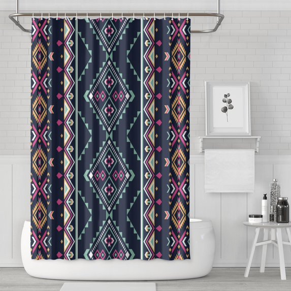 Waterproof Aetec Navy Blue Shower Curtain 72x72 Inch Boho Style Polyester Unique Shower Curtain for Bathroom Hotel Home Decor with 12 Plastic Hooks