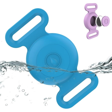 Waterproof Airtag Dog Collar Holder Compatible with Apple AirTag, Silicone Waterproof Air Tag Case for Dog Collar, Anti-Lost AirTag Holder for Pet Cat Dog GPS Tracker (Blue)