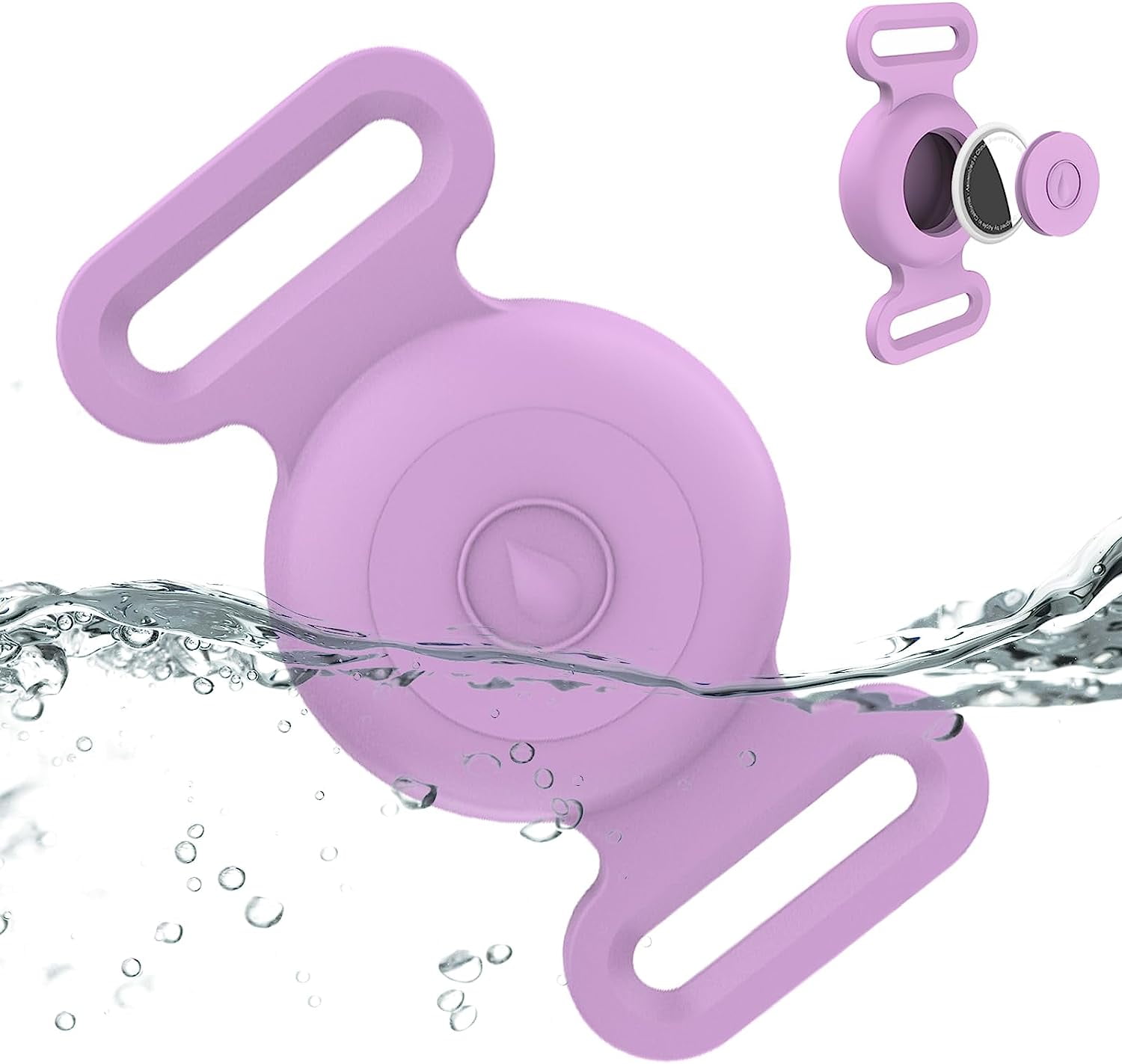 Waterproof Airtag Dog Collar Holder Compatible with Apple AirTag, Silicone Waterproof Air Tag Case for Dog Collar, Anti-Lost AirTag Holder for Pet Cat Dog GPS Tracker (Purple)