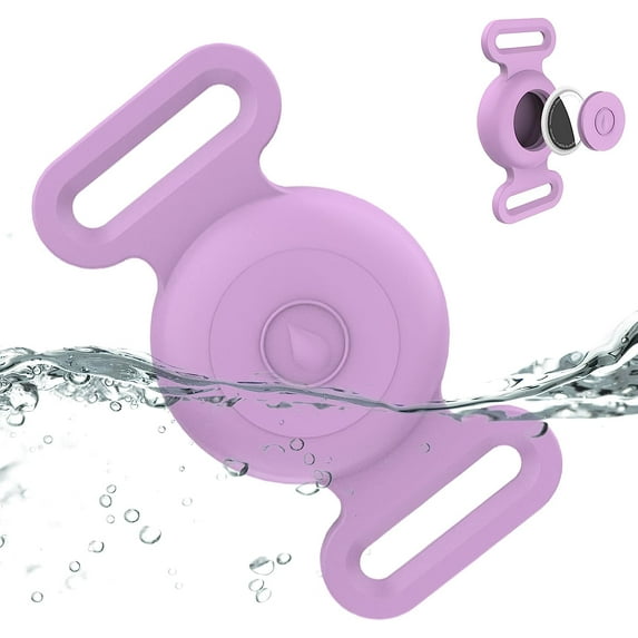 Waterproof Airtag Dog Collar Holder Compatible with Apple AirTag, Silicone Waterproof Air Tag Case for Dog Collar, Anti-Lost AirTag Holder for Pet Cat Dog GPS Tracker (Purple)