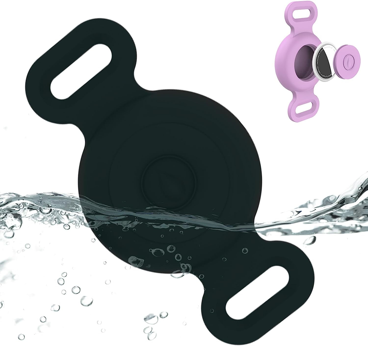 Waterproof Airtag Dog Collar Holder Compatible with Apple AirTag, Silicone Waterproof Air Tag Case for Dog Collar, Anti-Lost AirTag Holder for Pet Cat Dog GPS Tracker (Black)