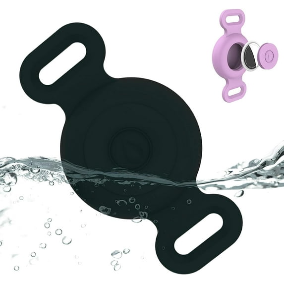 Waterproof Airtag Dog Collar Holder Compatible with Apple AirTag, Silicone Waterproof Air Tag Case for Dog Collar, Anti-Lost AirTag Holder for Pet Cat Dog GPS Tracker (Black)