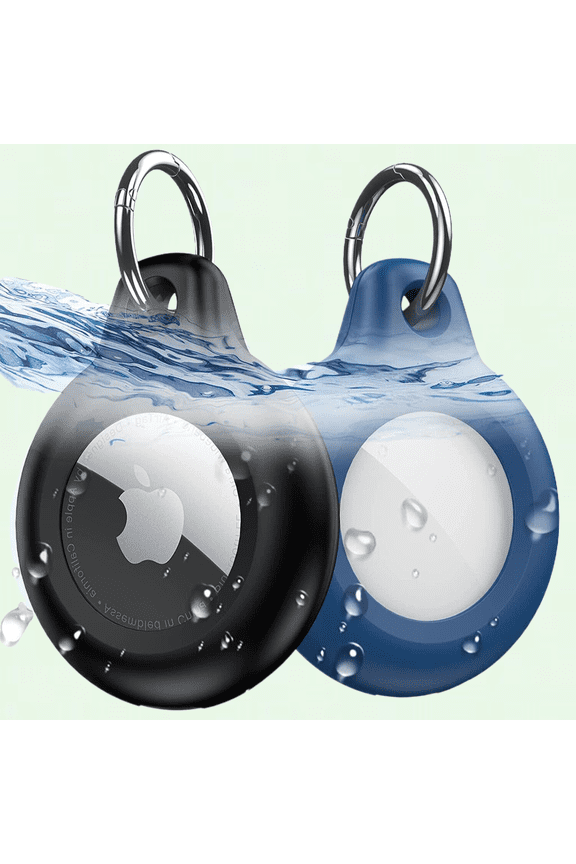 Waterproof Airtag Keychain Case, 2-Pack Shockproof Protective Holder with Key Ring for Apple Airtag - Black & Blue