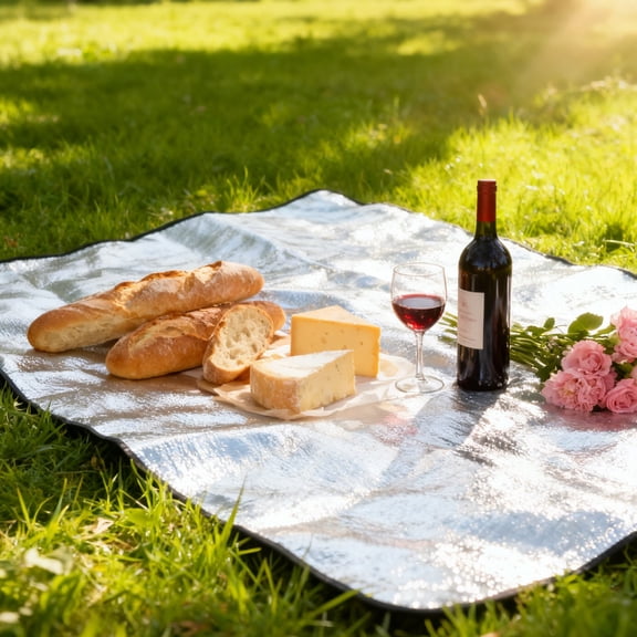 Waterproof Aluminum Foil Picnic Mat - 79x39 Inch Extra Large Folding Camping Mat with Thermal Reflective Layer & Soft Foam Padding, Portable Ground Cover for Beach, Park, Hiking, and Outdoor Events