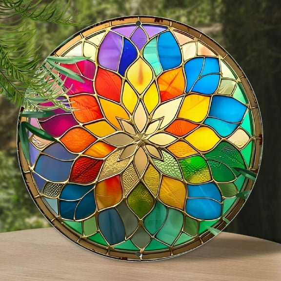 Waterproof Aluminum Mandala Wall Art - UV Resistant, Premium Metal Round Sign, Easy to Hang Decor, 1pc 8" Art Nouveau Style for Home Decoration