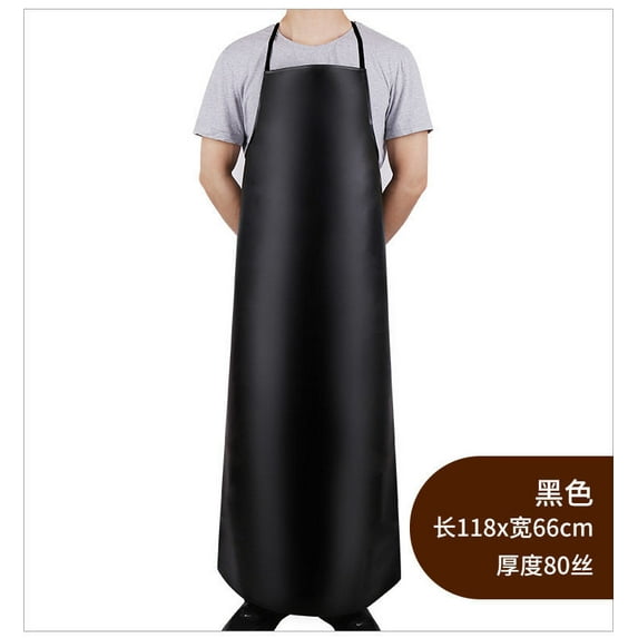 Waterproof And Oil-proof Leather Apron PU Bib Kitchen Men and Women's Household Dirt-Resistant Work Clothes for Slaughter (black XL,OneSize)