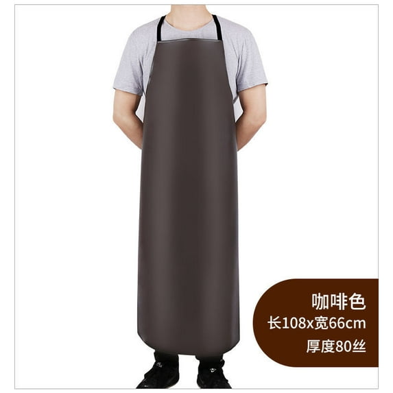 Waterproof And Oil-proof Leather Apron PU Bib Kitchen Men and Women's Household Dirt-Resistant Work Clothes for Slaughter (coffee L,OneSize)