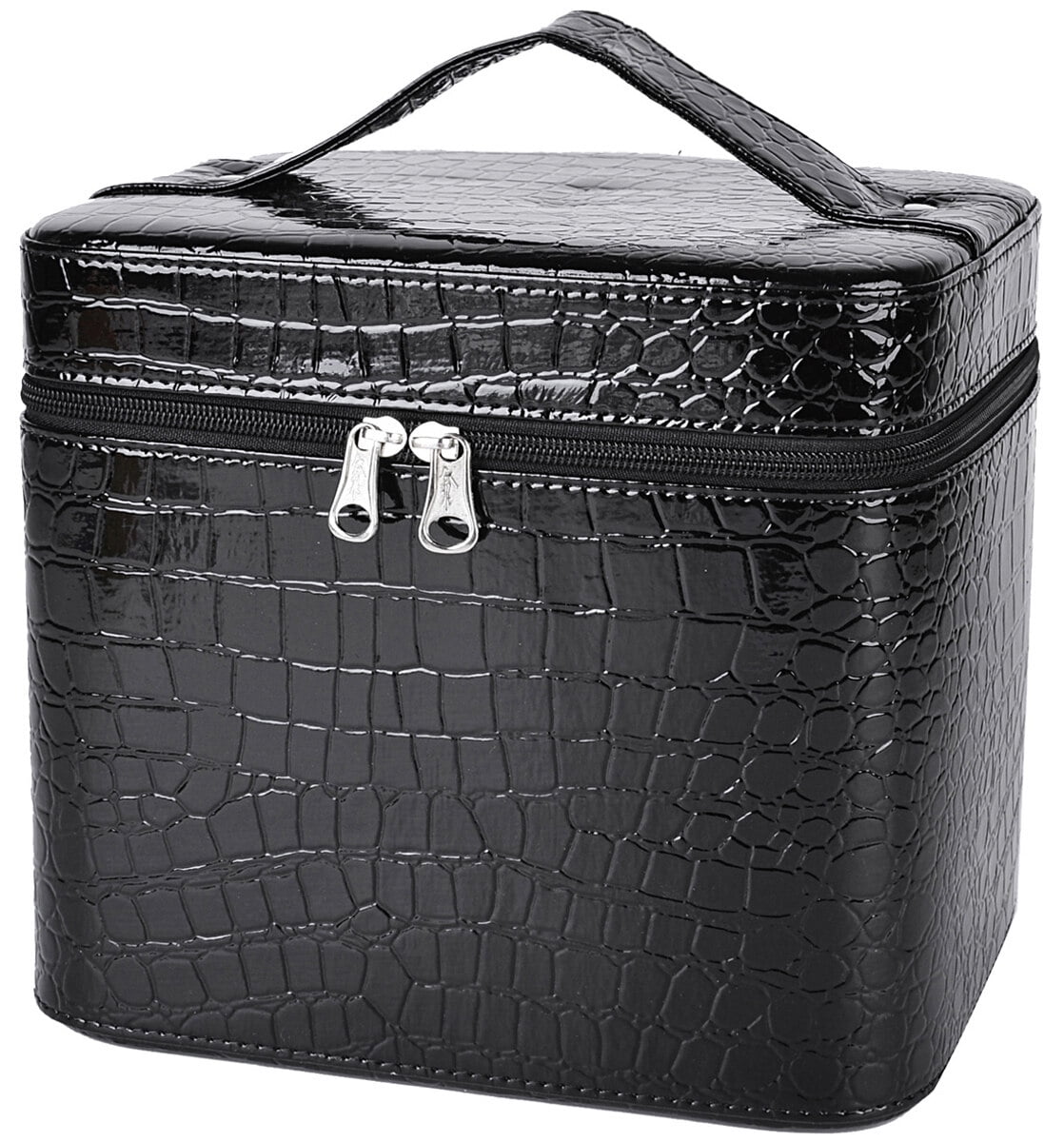 Waterproof Antifouling Cosmetic Boxes, Coofit Faux Leather Travel Cosmetic Tool Bag Makeup Case Jewelry Storage Organizer for Women Girl(Black)