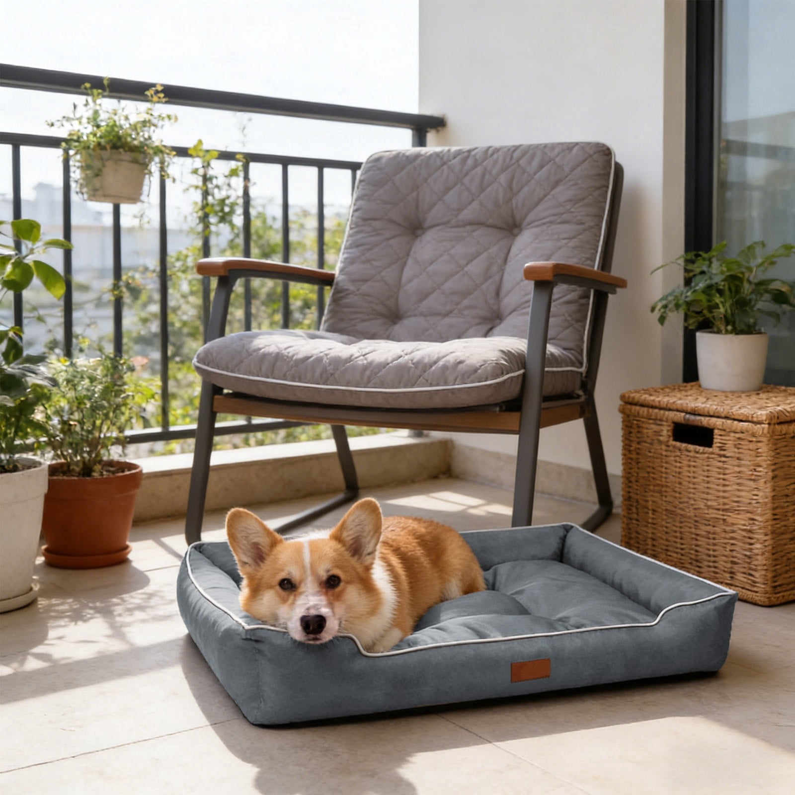 Waterproof Antiskid Rectangle Pet Bed Mat 70x50cm Cloth Cushion, Soft Lint Sides, Cozy Indoor Outdoor Rest House for Small Dogs Cats up to 27.5lb, Dark Blue Gray Khaki Green