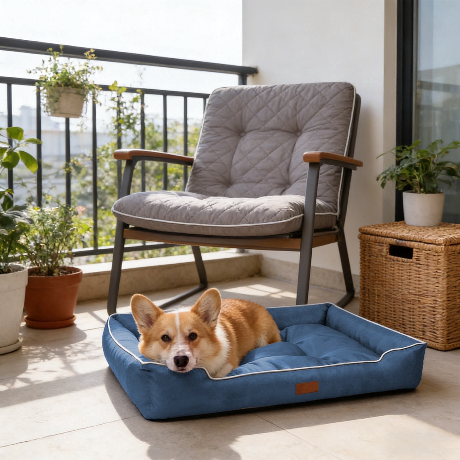 Waterproof Antiskid Rectangle Pet Bed Mat 70x50cm Cloth Cushion, Soft Lint Sides, Cozy Indoor Outdoor Rest House for Small Dogs Cats up to 27.5lb, Dark Blue Gray Khaki Green