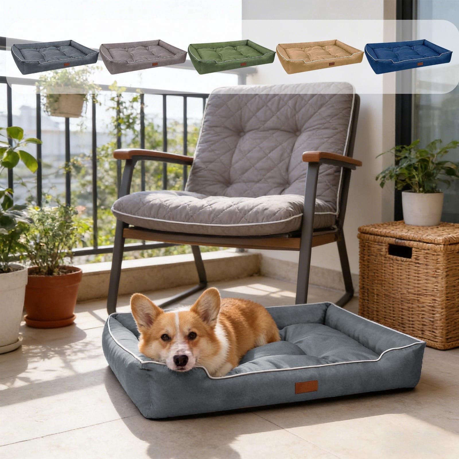 Waterproof Antiskid Rectangle Pet Bed Mat 70x50cm Cloth Cushion, Soft Lint Sides, Cozy Indoor Outdoor Rest House for Small Dogs Cats up to 27.5lb, Dark Blue Gray Khaki Green