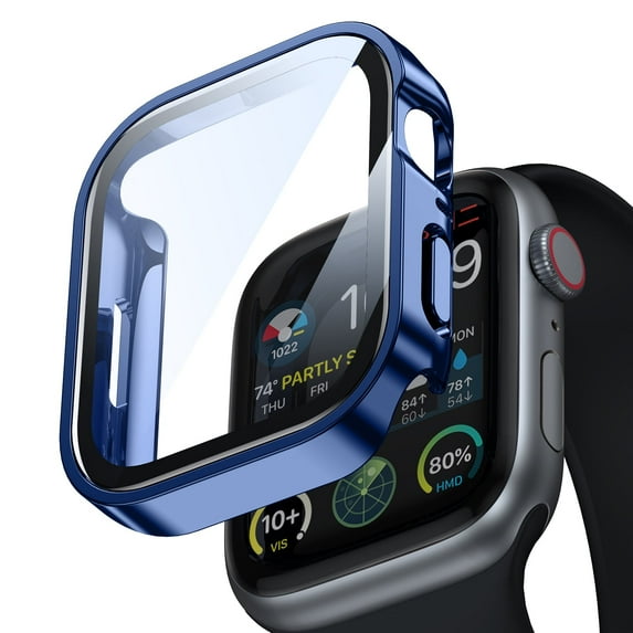 Waterproof Apple Watch Screen Protector Case Series 6/5/4/SE 40mm Accessories, iWatch Protective PC Face Cover Built-in Tempered Glass Film, Sweatproof Bumper for Women Men, 40 mm, Blue