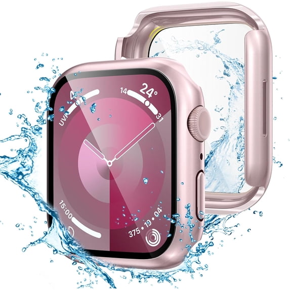 for Waterproof Apple Watch Screen Protector Case Series 9 8 7 41mm Accessories, iWatch Protective PC Face Cover Built-in Tempered Glass Film, Sweatproof Bumper for Women Men, 41 mm