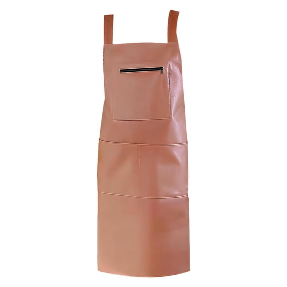 Waterproof Apron, Heavy Duty Extra Long Rubber Vinyl with Zipper and Pockets, Kitchen Cooking Server Apron Unisex Apron Smock for Dishwashing, Cooking, Butcher, Lab, Gardening, 1Pc(Brown,32.6x25")