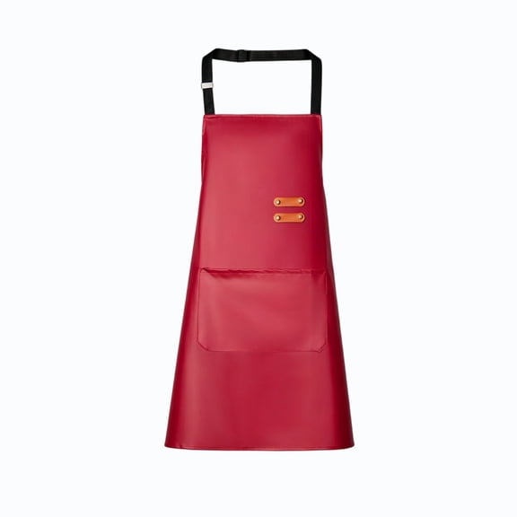 Waterproof Apron Large Pocket PU Material Oil-proof Dust-proof Apron Adjustable for Dishwashing, Cooking, Butcher, Lab, Gardening,Red