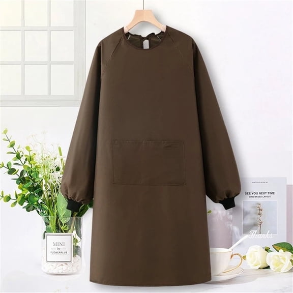 Waterproof Apron Long Sleeves Smock Overalls Work Apron for DishWashing, Lab Work, Dog Grooming, Cleaning (brown)