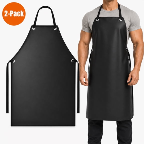 Waterproof Apron for Men for Cooking Chef Heavy Duty PVC with Adjustable Bib Apron for Dishwashing Work Butcher Cleaning Fish Black 2-pack