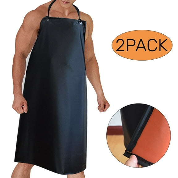 Waterproof Apron for Men for Cooking Chef Heavy Duty PVC with Adjustable Bib Apron for Dishwashing Work Butcher Cleaning Fish Black 2-pack